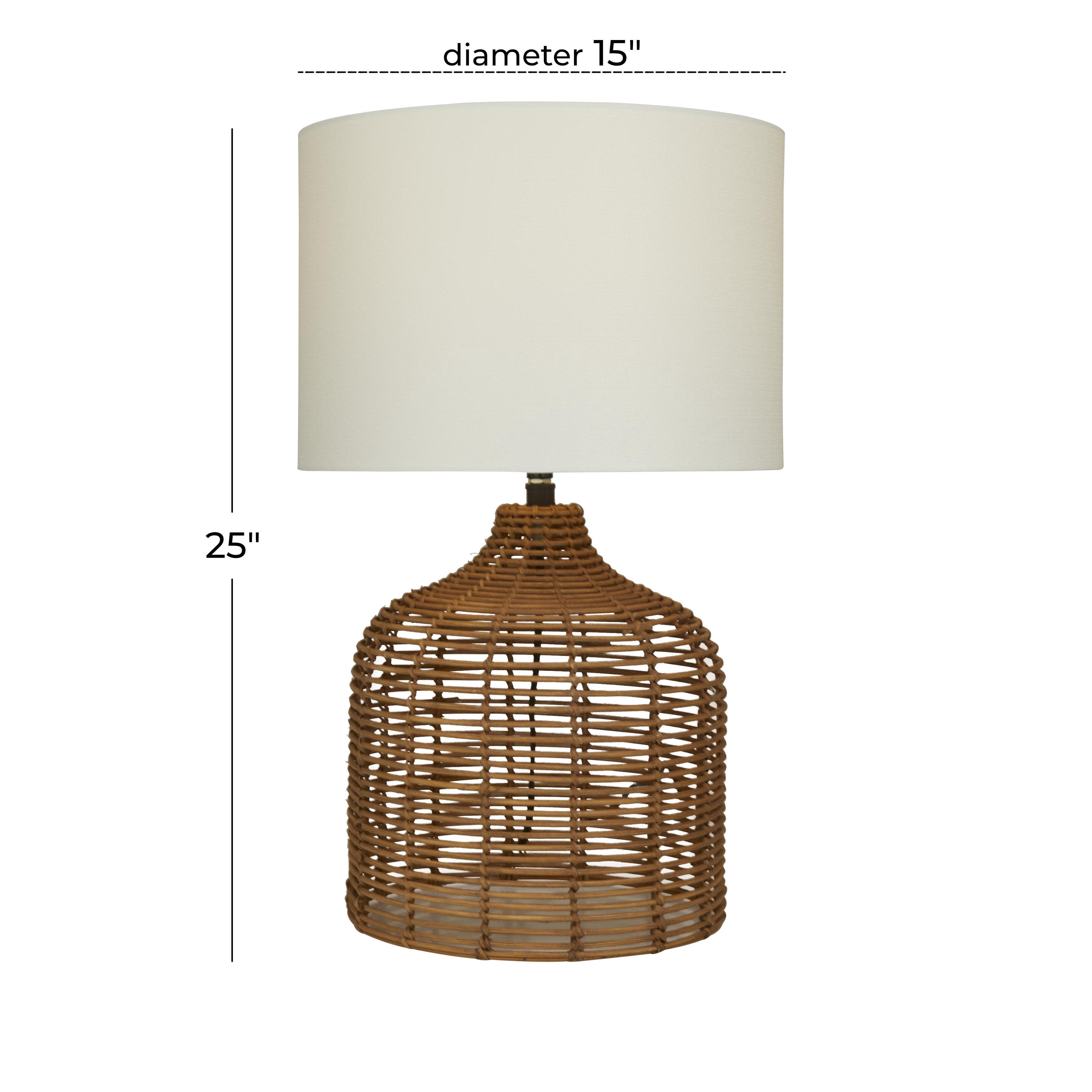 DecMode 25" Handmade Woven Brown Table Lamp with White Fabric Shade