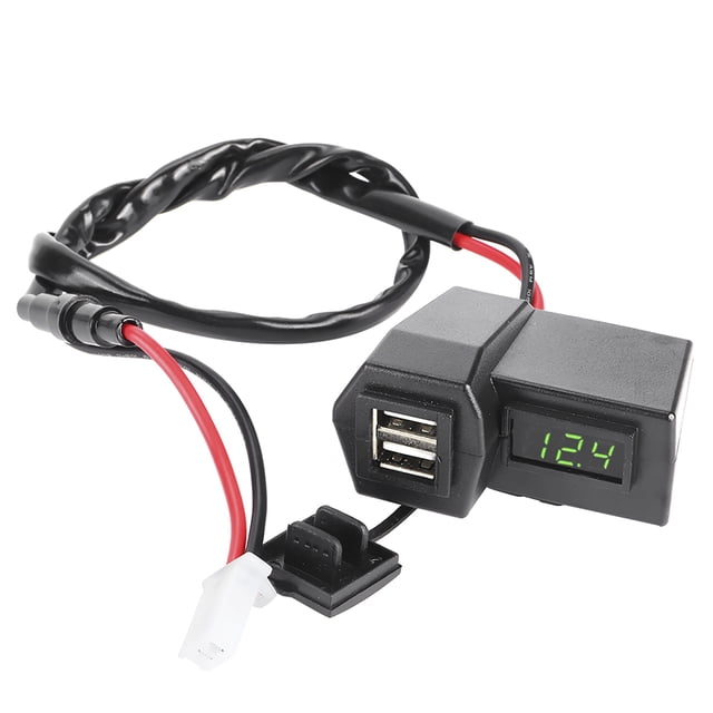 Adaptador universal de enchufe de cargador USB dual para motocicleta con pantalla de voltímetro, color verde