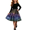 thumbnail image 2 of Girls' Halloween Two Piece Long Sleeve Dress Twisted Tree Bat Print Bow Belt A Line Flowy Skirt Kids Role Play Costume for Girls 5-14Y, Halloween Costumes for Girls Multicolor 11 Years, 2 of 7