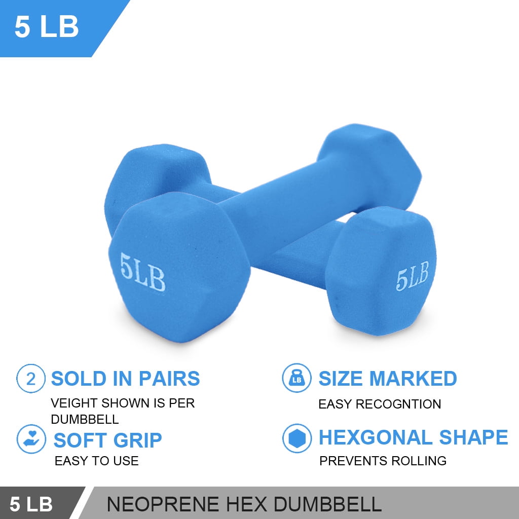 Pair Of Neoprene Hex Dumbells 5lb weights 