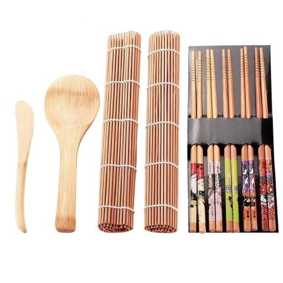 Cergrey 13Pcs Bamboo Sushi Making Kit  Homemade Sushi Maker Set Rolling Mats for Beginners