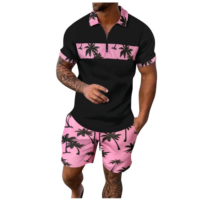 toraway Ensemble d'Automne pour Hommes Été T-Shirt Décontracté Imprimé Noix de Coco Manches Courtes m