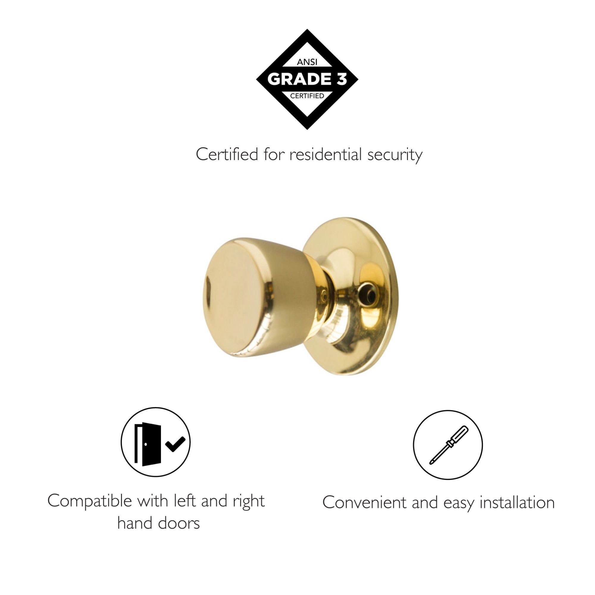 Polished Brass Dummy Door Knob, Closet and French Door, Left or Right Hand