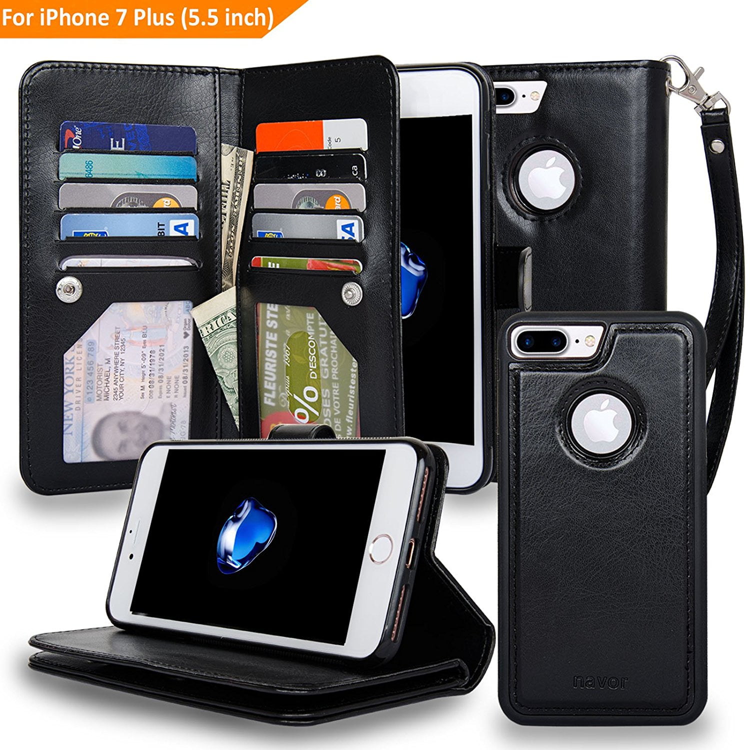 Cell Phones & Accessories Electronics 3 Money Pockets Compatible for iPhone  7 Plus JOOT-3L Series Navor Magnetic Detachable Wallet Case 10 Card Pockets  RFID Protection Purple IP7P3LPP christkindlmarket.com