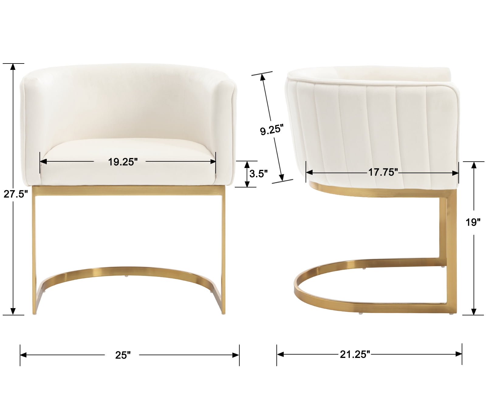 Dayalane Modern Barrel Dining Chairs Set of 2, Velvet Upholstered Kitchen and Dining Room Side Chairs, Comfy Armchair with Metal Frame for Living Room Bedroom Cafe, White
