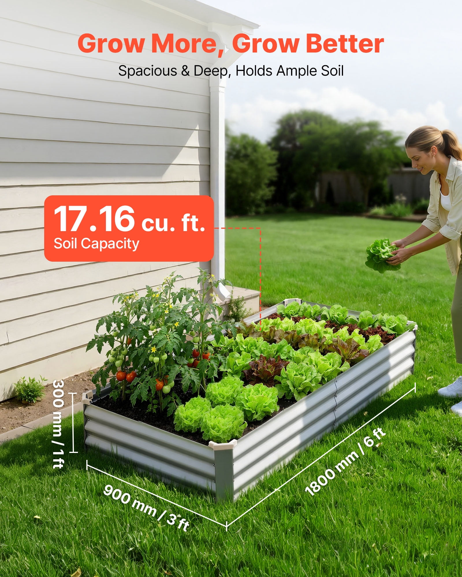VEVOR 2 Pack Galvanized Raised Garden Beds, 6 x 3 x 1 ft, Rectangular Metal Planter Boxes Kit Outdoor, Bottomless Elevated Planting Box with Gloves, Alu-Zinc, for Growing Flowers Vegetables, Silver