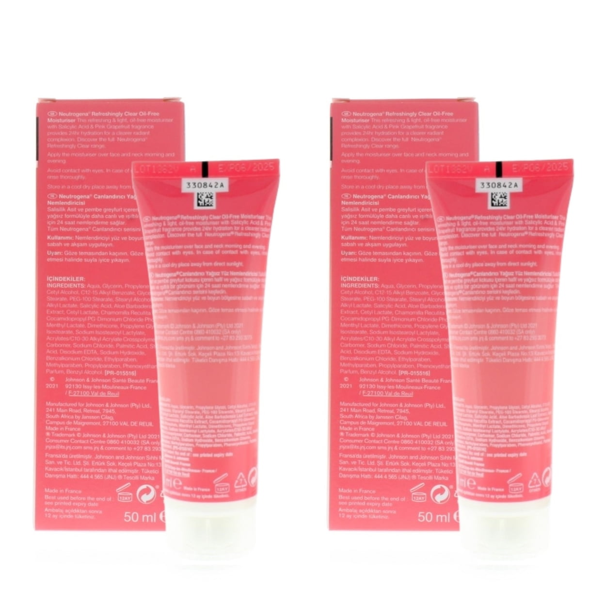 Neutrogena Oil-Free Moisturiser 50ml Pink Grapefruit 2 Pack
