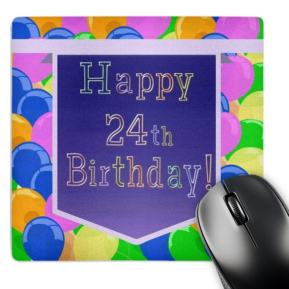 3dRose, Balloons with Purple Banner Happy 24th Birthday, MousePad