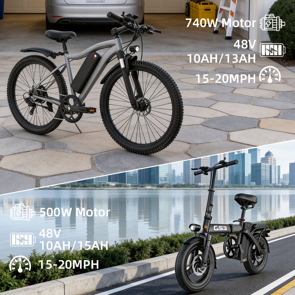 Luxury Adult Electric Bicycle 500/740W 48V 15-20MPH Front Hydraulic Suspension Premium LCD Display Durable Minimalist Design