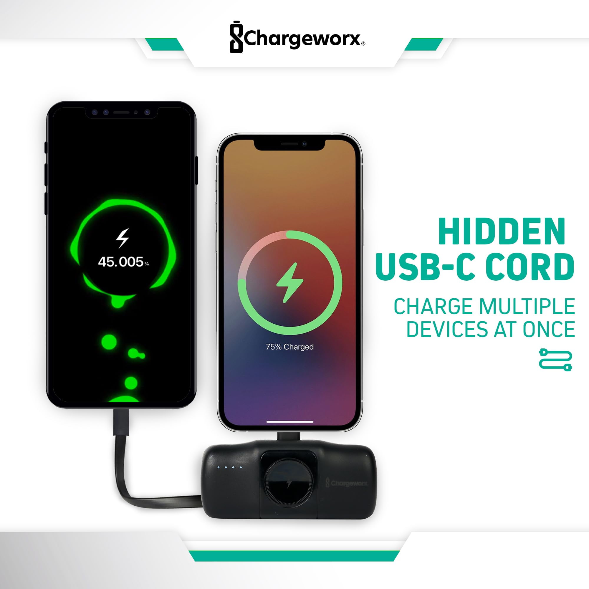 3 in 1 Portable Charger Power Bank for iPhone, USB-C Devices, Smart Watch, 5000mAh Battery, Ultra Compact, Fast Charging Travel Charger, LED Battery Indicator (Black)