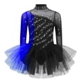 thumbnail image 2 of Doomiva Kids Girls Shiny Rhinestone Figure Ice Skating Dress Long Sleeve Ballet Lyrical Dance Dress for Performance Black Blue 16, 2 of 7