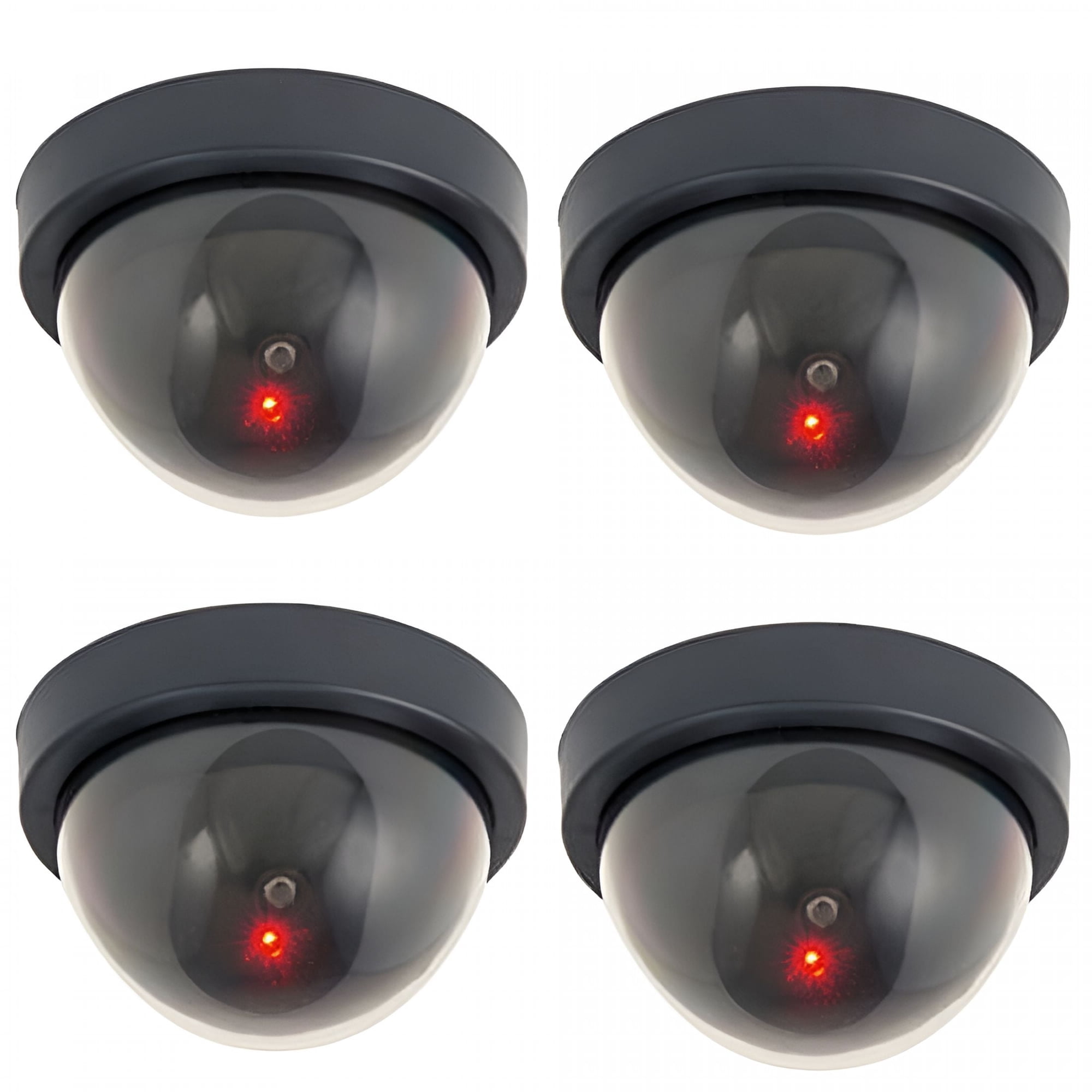 GJX Fake Security Camera,Dummy Security Camera Cctv Dome Surveillance with Flashing Red Led Light for Home Business Indoor Outdoor,4 Pcs