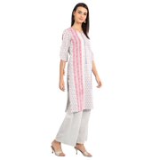 White Round Neck Printed Kurta-Medium
