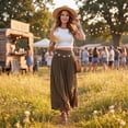 thumbnail image 5 of Womens Boho Linen Maxi Skirt Elastic High Waist Pleated A-Line Flowy Breathable Long Skirt for Summer Beach, Resort, Vacation and Party, 5 of 6