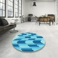 thumbnail image 3 of Ahgly Company Indoor Round Patterned Neon Blue Area Rugs, 8' Round, 3 of 6