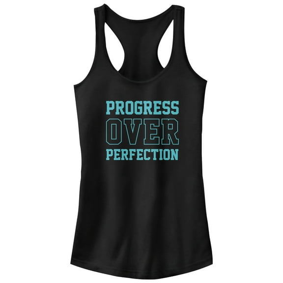 Junior's CHIN UP Progress Over Perfection Racerback Tank Top Black X Large