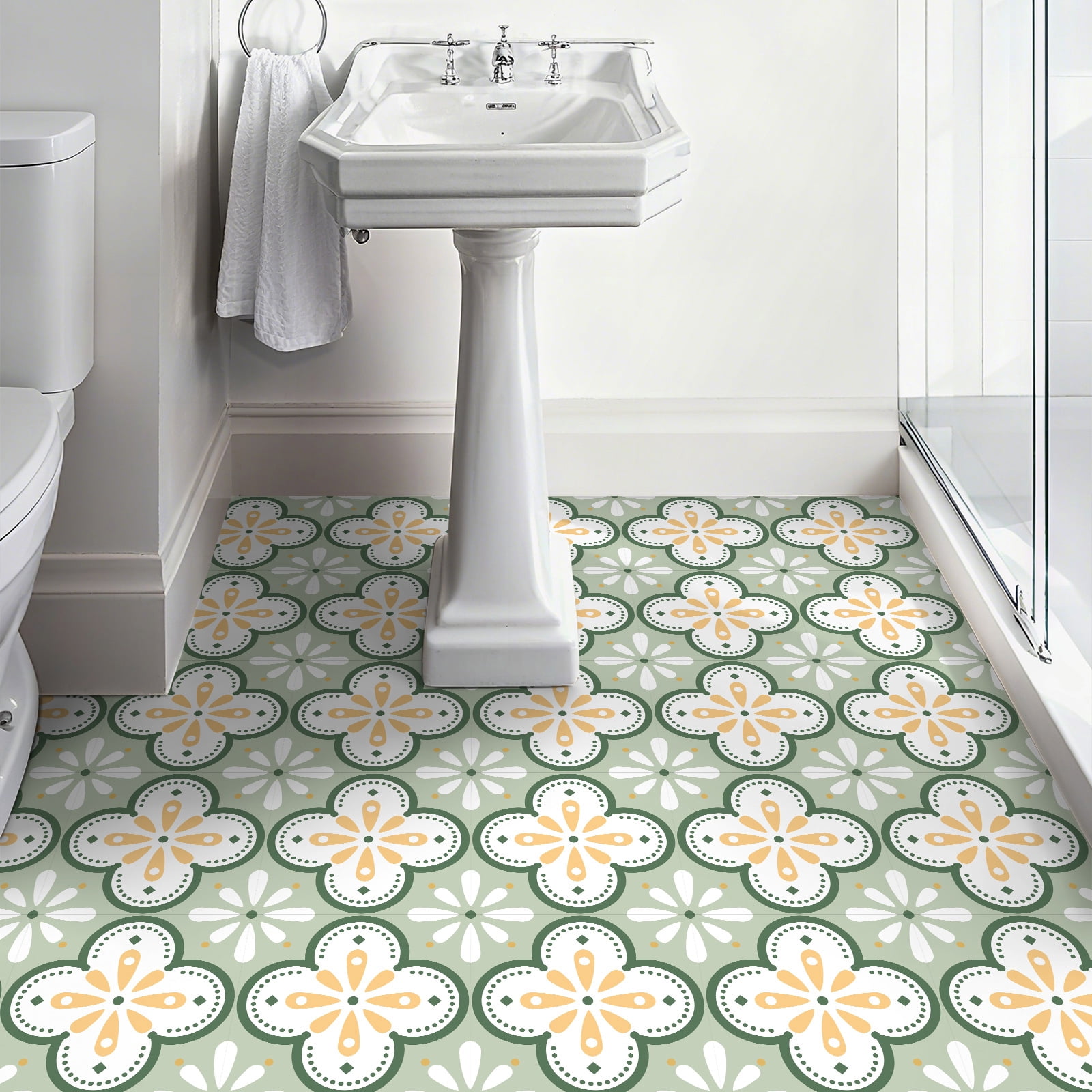 DEWOO Peel and Stick Floor Tile, Peel and Stick Flooring Self Adhesive, Waterproof Vinyl Flooring Suitable for Bathroom, Kitchen, Light Green(12 x 12 In, 10PCS)