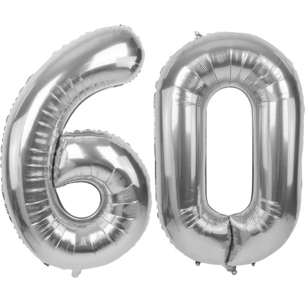 Globo de aluminio LVMOQIQIU 60º plateado, número 60, 102 cm, 2 unidades