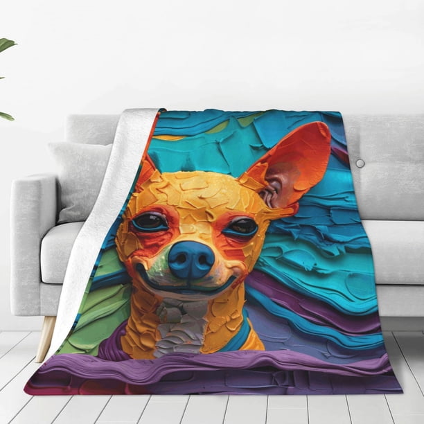Balery Colorful Textured Chihuahua Manta de Felpa Suave y Acogedora – Cobija de Franela Aterciopelada para Cama, Lavable y Cálida para Sofá, Mascotas, Transpirable-80"x60"