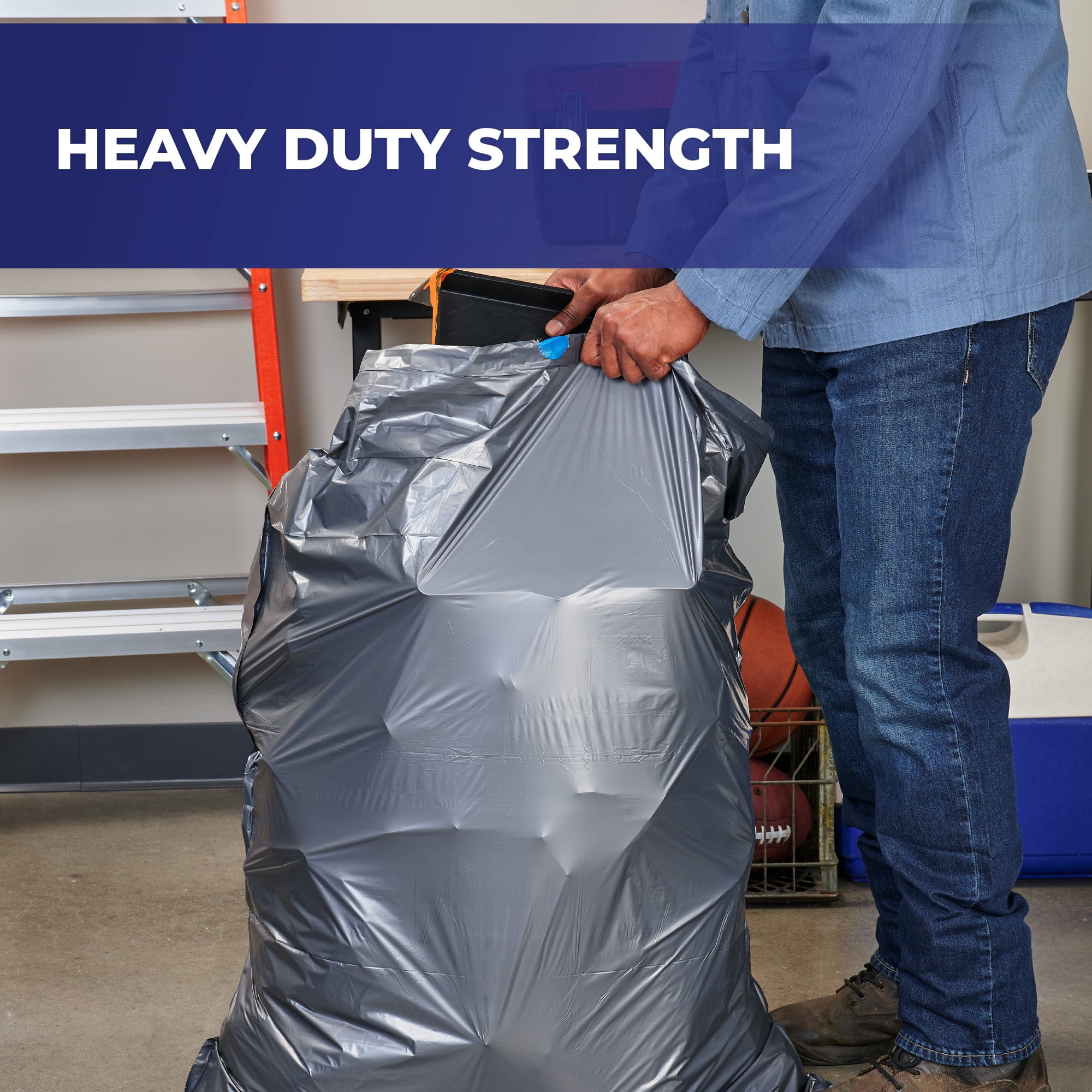 (4 pack) Hefty Steelsak Heavy Duty Large Trash Bags, Gray, Unscented, 39 Gallon, 30 Count