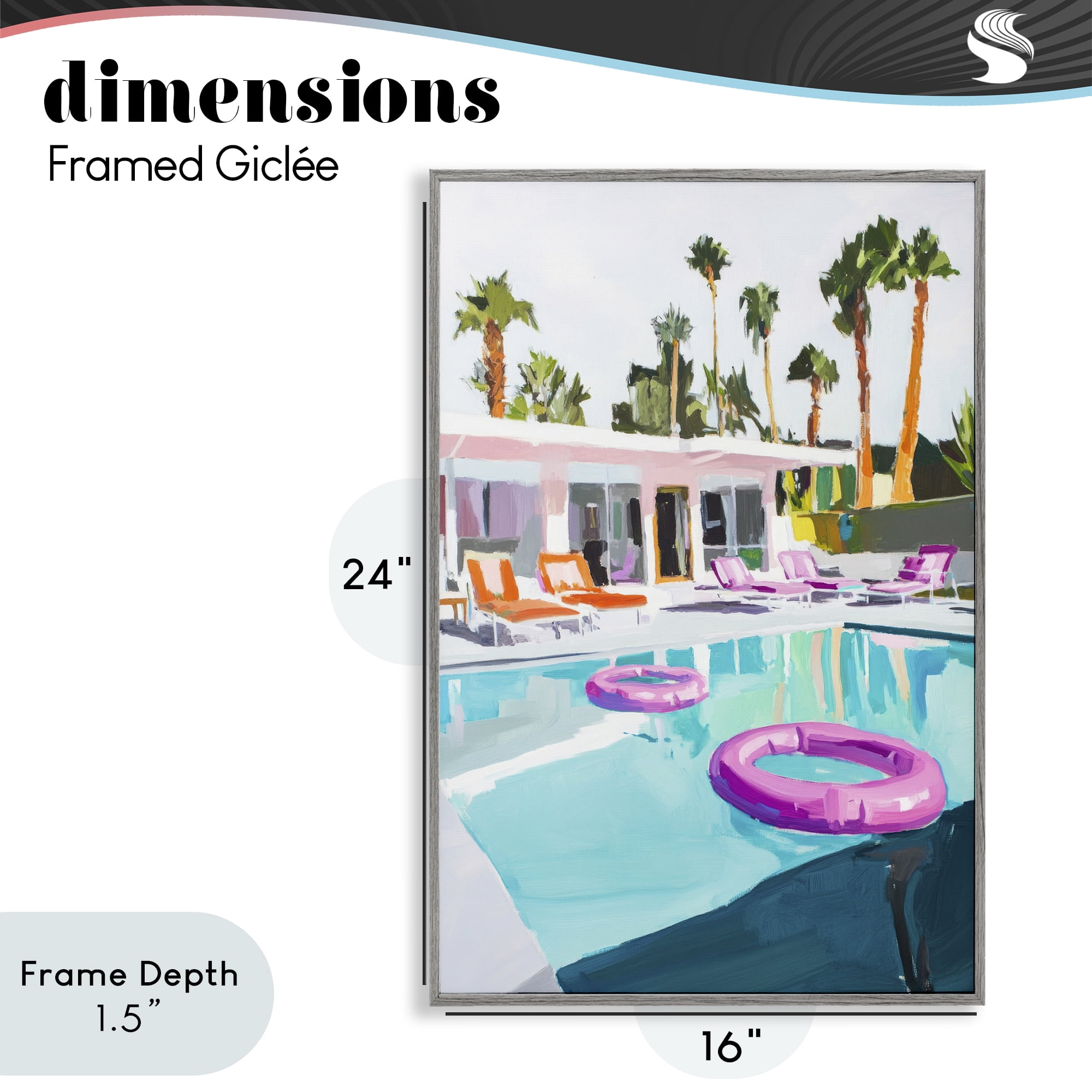 Stupell Industries Palm Springs Poolside Impression Gray Framed Giclee Art, design by Sisi and Seb