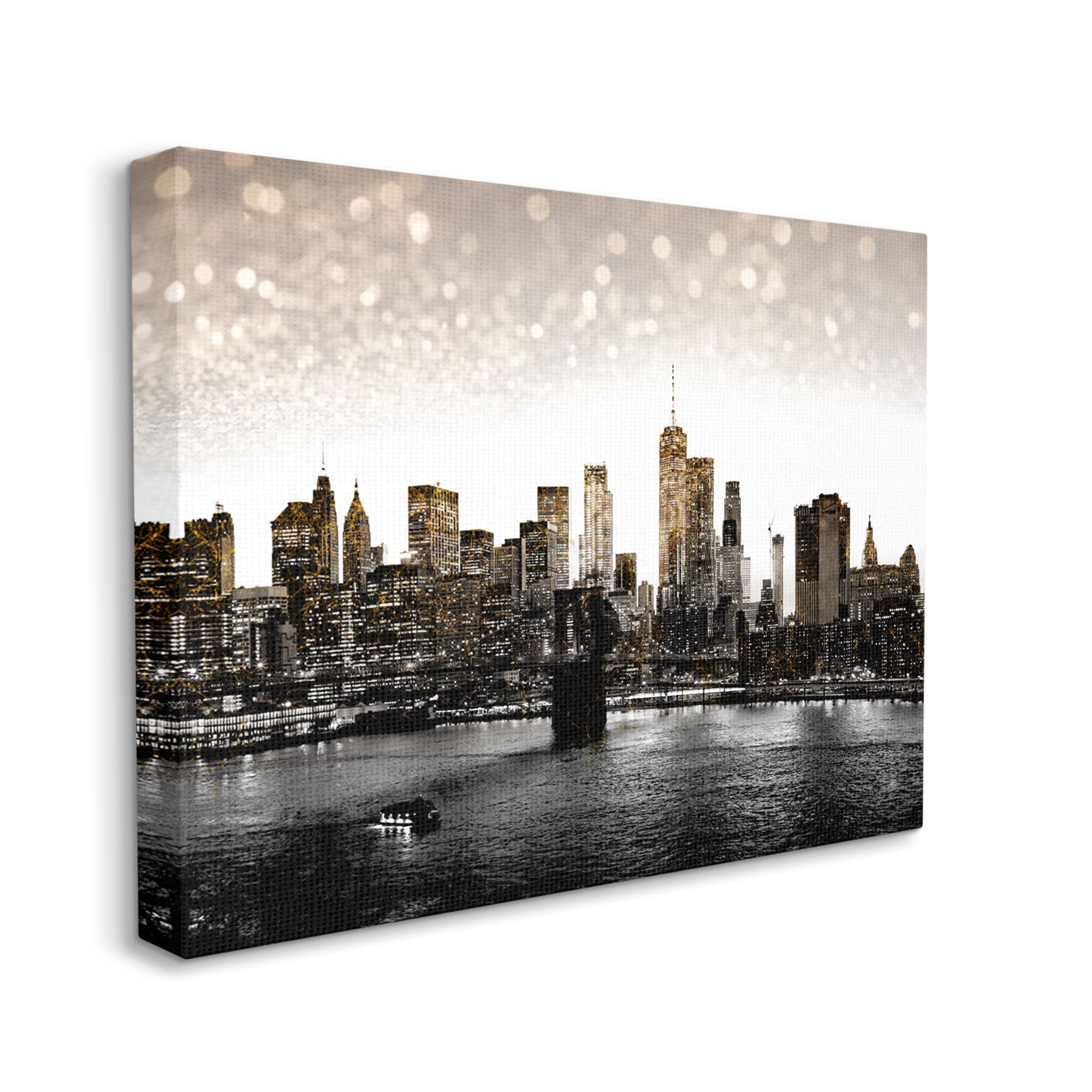 Stupell Industries New York Evening City Skyline Brooklyn Bridge Manhattan, 48 x 36, Design by Ziwei Li