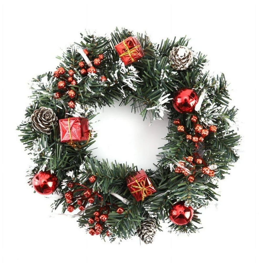 Couronne De Noël Lumineuse Avec Boules - 30 Cm De Diamètre - Fonctionne Sur Piles (2xAA) - Décoration Porte Ou Mur - 4