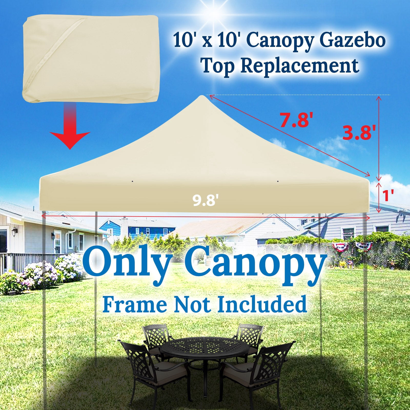 SUNNYOUTDOOR 10'x10' Canopy Replacement Top Cover for Pop Up Canopy Folding Tent Gazebo Sunshade Cover, Canopy ONLY (Ecru)