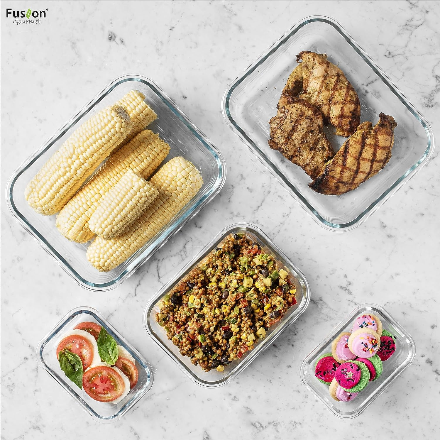 Glass Meal Prep Containers with Lids [8 Pack, 33 oz & 4.5 oz] - 2 Compartment Divided Glass Bento Boxes for Adults, Oven Safe & Airtight