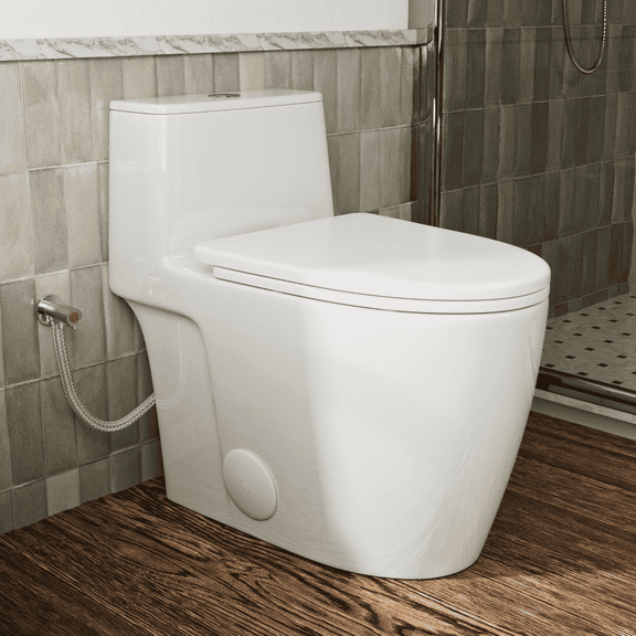 Elongated One Piece Toilet For Bathroom Gloss White Comfortable 17.3 in. ADA Seat Height, Dual Flush 1.0/1.28 GPF, Soft-Close Seat