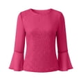 thumbnail image 5 of Women's Sparkling Sequin T-Shirt Top Blouse Round Neck Quarter Sleeve Loose Fit Trumpet Sleeve Solid Color Casual Party Night Out Fashion Essential Gift for Women | Sopatenor,Hot Pink XL, 5 of 9