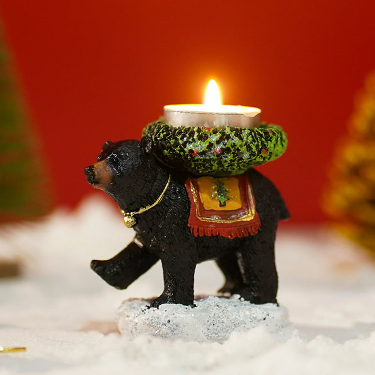 Grofry Christmas Candlestick Bear Shaped Long Lasting Delicate Workmanship Vivid 3D Modelling Realistic Shape Ornament Micro Decor Christmas Bear