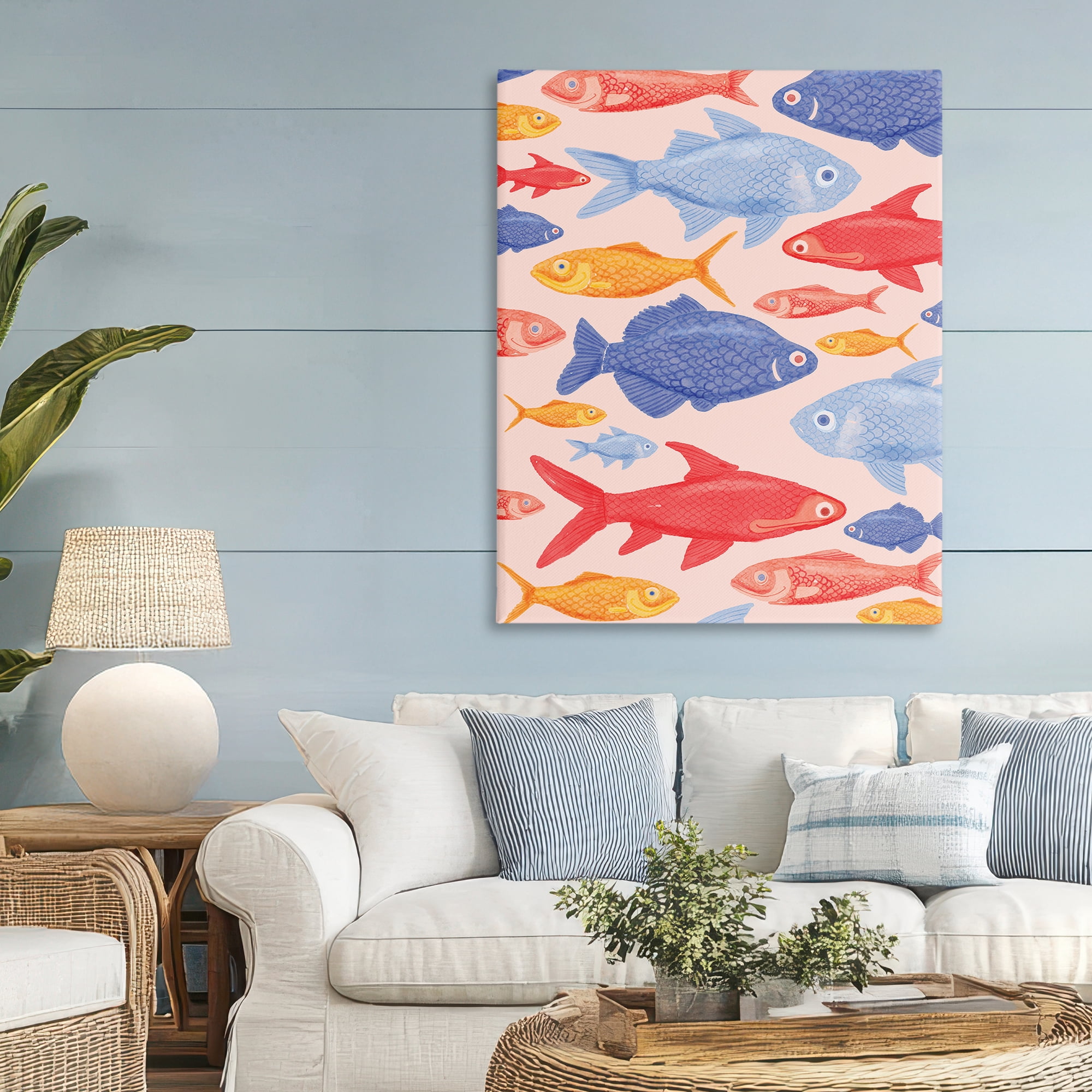 Stupell Industries Red Yellow and Blue Fish Canvas Wall Art, design by The Paper Curator