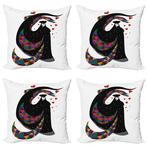 Abstract Throw Pillow Cushion Case Pack of 4, Colorful Surreal Costume and Venetian Mask Opera Performance Inspire, Modern Accent Double-Sided Print, 4 Sizes, Charcoal Grey Multicolor, by Ambesonne