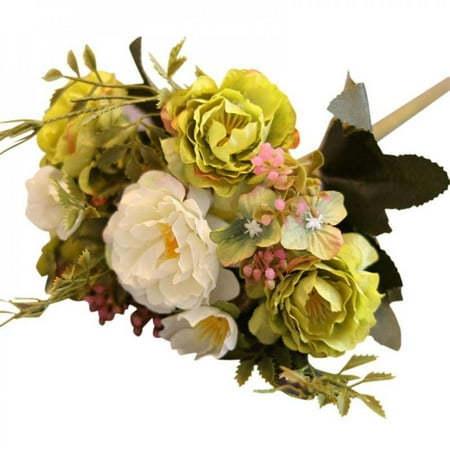 Simulation Bouquet Small Bud Silk Peonies with Leaves Simulation Flowers Peonies Plants with for Home Wedding Decoration