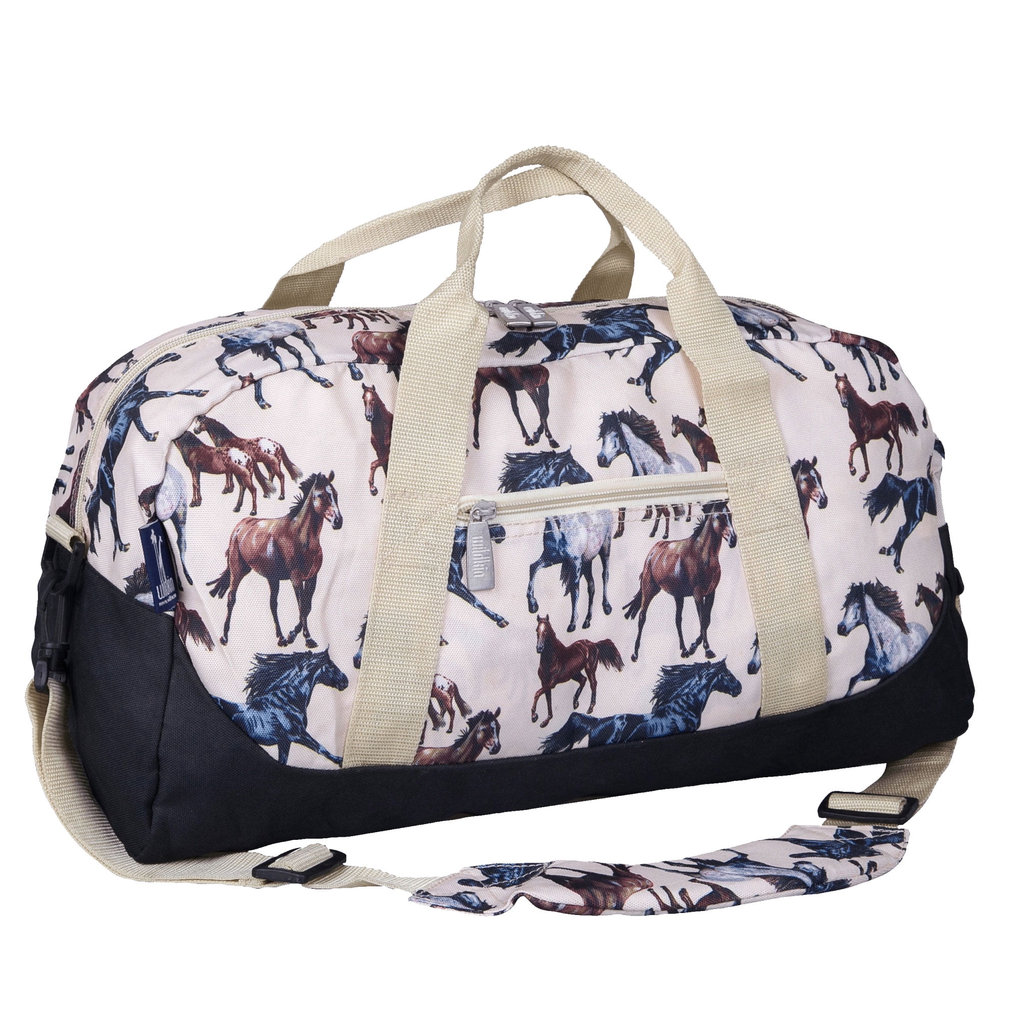 Wildkin Kids Overnighter Duffel Bag for Boys & Girls, Features Two Carrying Handles and Removable Padded Shoulder Strap, BPA & Phthalate Free (Horse Dreams Beige)