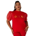 thumbnail image 3 of Ashley Stewart Goddess Puff Sleeved Graphic Top, Equestrian Red, Size 22/24, 3 of 4