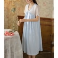 thumbnail image 3 of Defitshape Women's Cotton Nightgown Short Sleeve Soft Victorian Princess Vintage Sleep Dress See Through Nightgowns Light Blue X-Large, 3 of 4