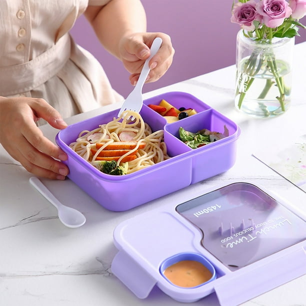 Lonchera para adultos de 1450 ml | Fiambrera bento hermética de 3 compartimentos con cuchara y tenedor | Recipiente de plástico sellado apto para microondas para adultos y estudiantes | Portátil