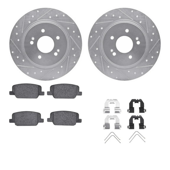 Dynamic Friction Company Rear Brake Rotors-Drilled and Slotted-Silver with 5000 Advanced Brake Pads includes Hardware 7512-03111