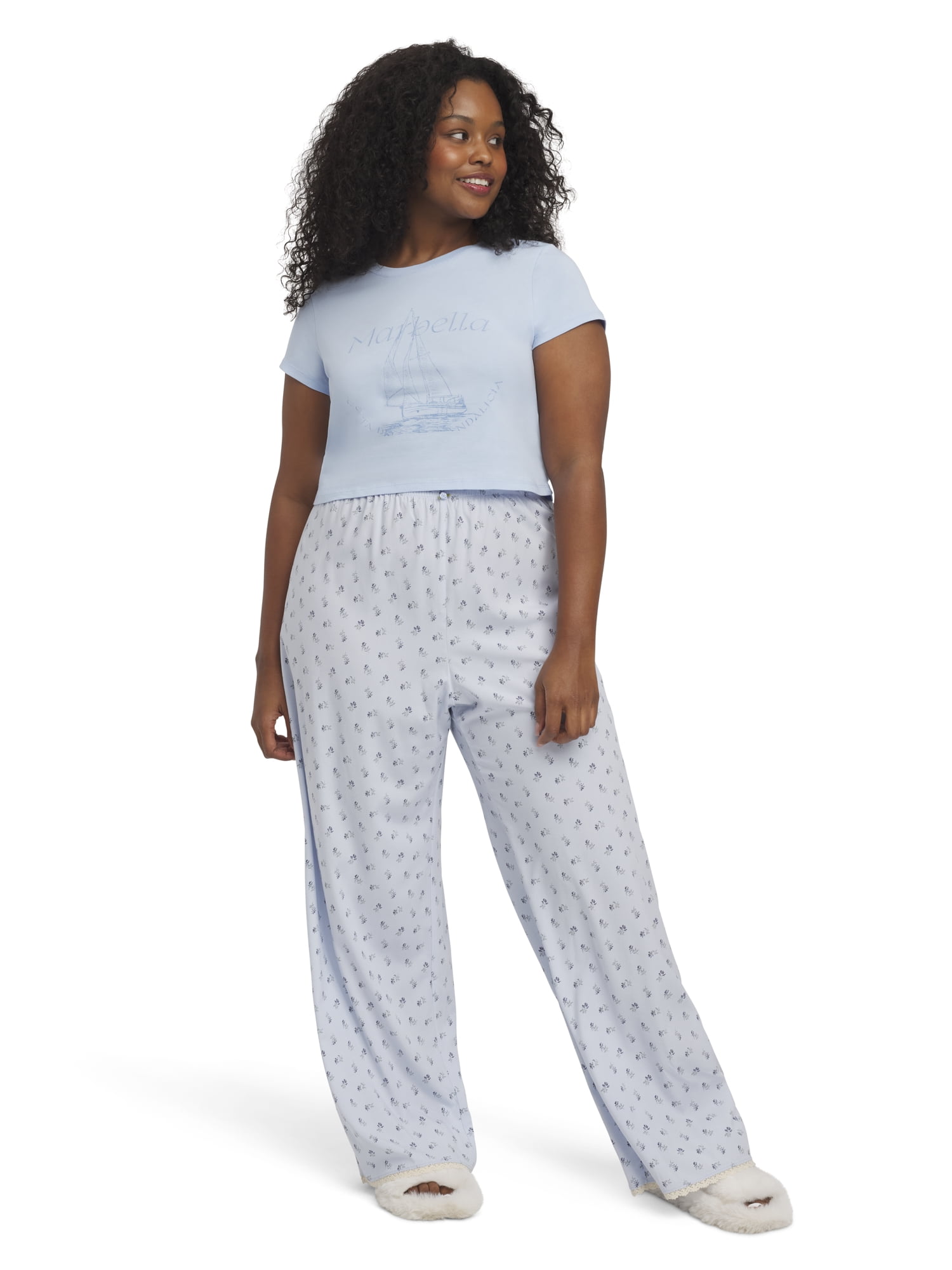 Mills by Millie Bobby Brown Women's Sleep Printed Rayon Pant with Lace Trim, Sizes XS-XXXL