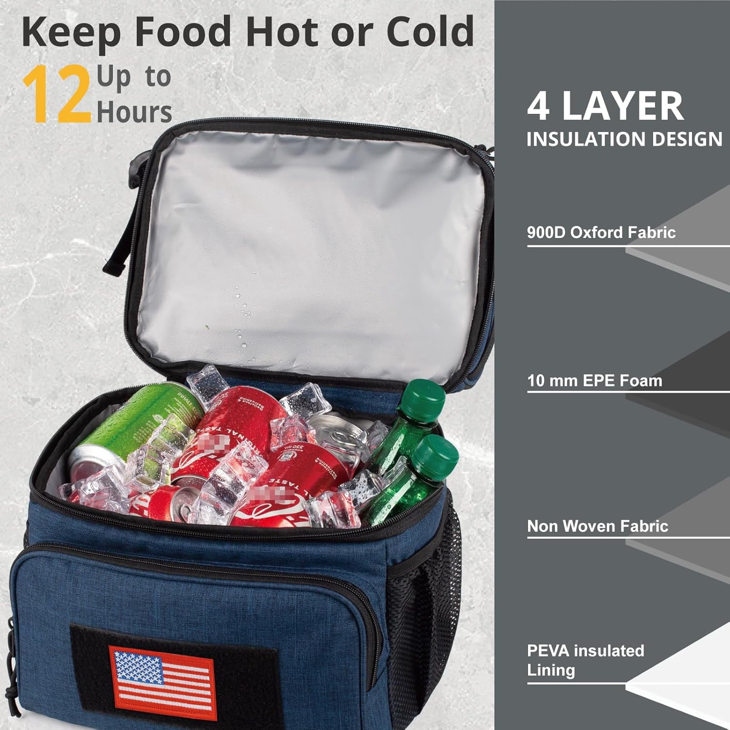 TRIPGEAR 2 Compartment Lunch Bag,Leakproof Insulated with Adjustable Shoulder Strap Flag