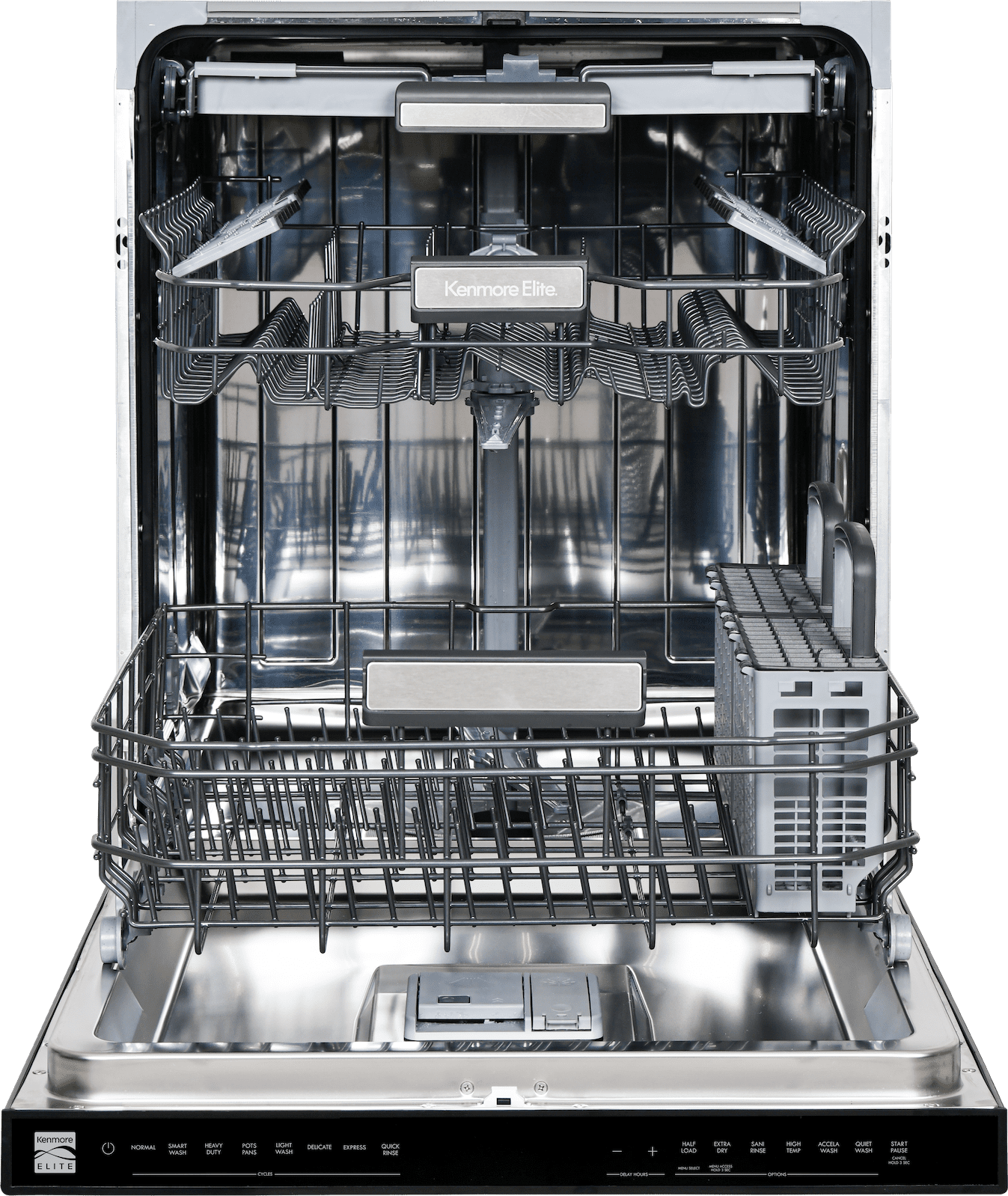 Kenmore Elite 24” Built-in-Dishwasher w/ 3rd Rack & Direct Wash & Turbo Dry with Handle-Black