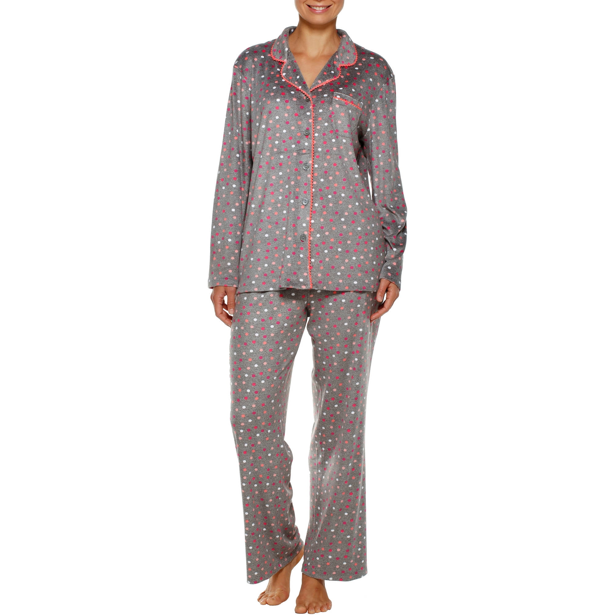 Women's Button up Notch Neck Knit Pajama 2 Piece Sleepwear Set ...