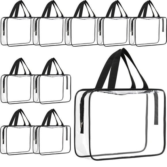 Reginary Lot de 10 Grande Trousse de Toilette Transparente avec Fermeture Éclair et Poignée Pochette de Voyage en Plastique PVC Organisateur de Rangement pour Jouets