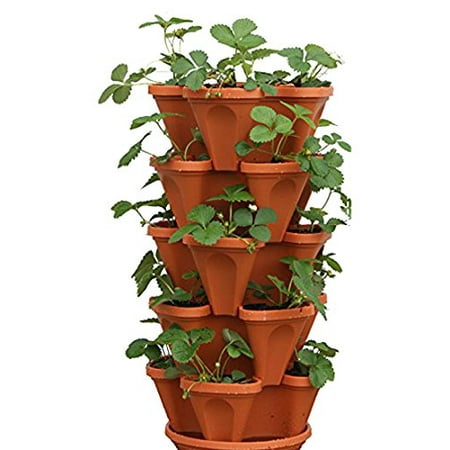 Mr. Stacky 5-Tier Strawberry Planter Pot, 5 Pots, L:12 W:12 H: 28; Soil Volume: 24 Quarts - Freestand anywhere or easily create grow towers off the ground.., By Mr Stacky