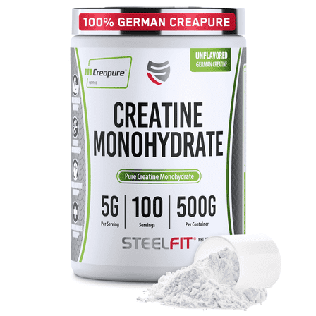 SteelFit Creapure Creatine Monohydrate Powder, Unflavored - German Micronized Creatine Powder for Men & Women - Gym Workout Nutritional Supplements for Muscle Gain, Brain Health & Strength Building