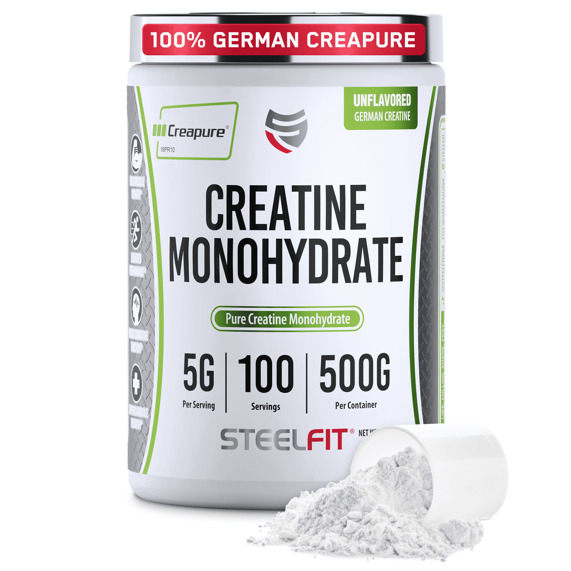 SteelFit Creapure Creatine Monohydrate Powder, Unflavored - German Micronized Creatine Powder for Men & Women - Gym Workout Nutritional Supplements for Muscle Gain, Brain Health & Strength Building