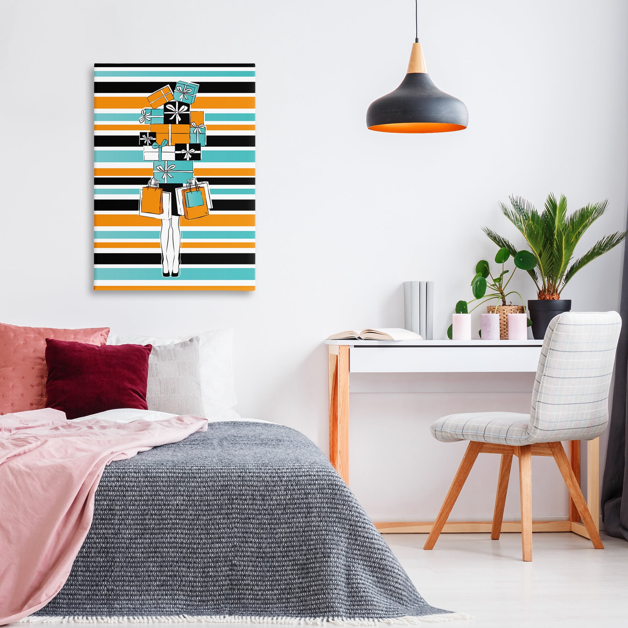 Stupell Industries Stacked Shopping Boxes Beauty & Fashion Painting Gallery Wrapped Canvas Art Print Wall Art, 24 x 36