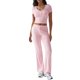 thumbnail image 1 of Conjunto de punto de 2 piezas para mujer: camiseta con cuello en V y pantalones largos. Estilo deportivo y desenfadado para las estaciones cálidas., 1 of 8